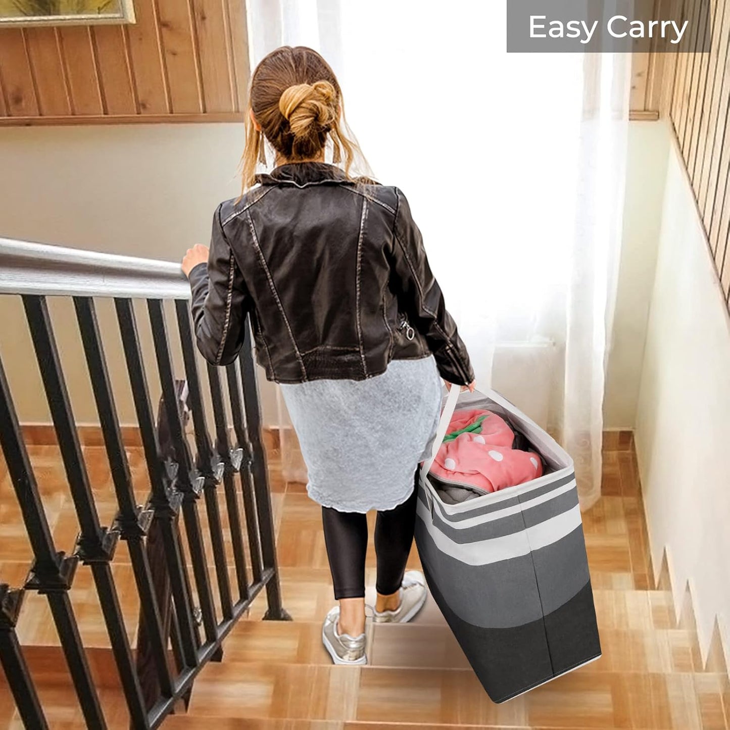 2-Pack Large Laundry Hampers – Collapsible Waterproof Baskets with Reinforced Handles (75L, Grey)