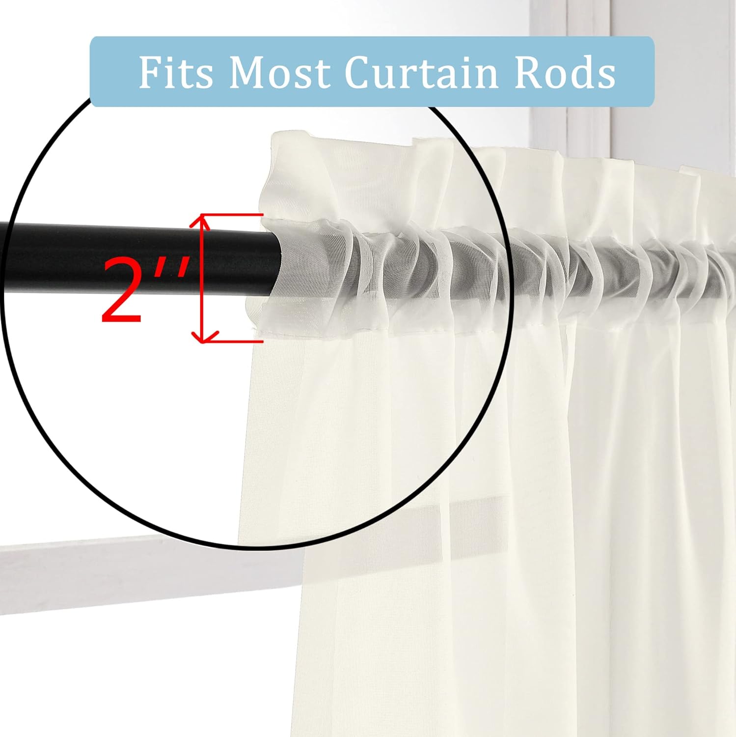 Ivory Sheer Curtains – 84" Length, 2-Panel Set with Rod Pocket for Bedroom & Living Room