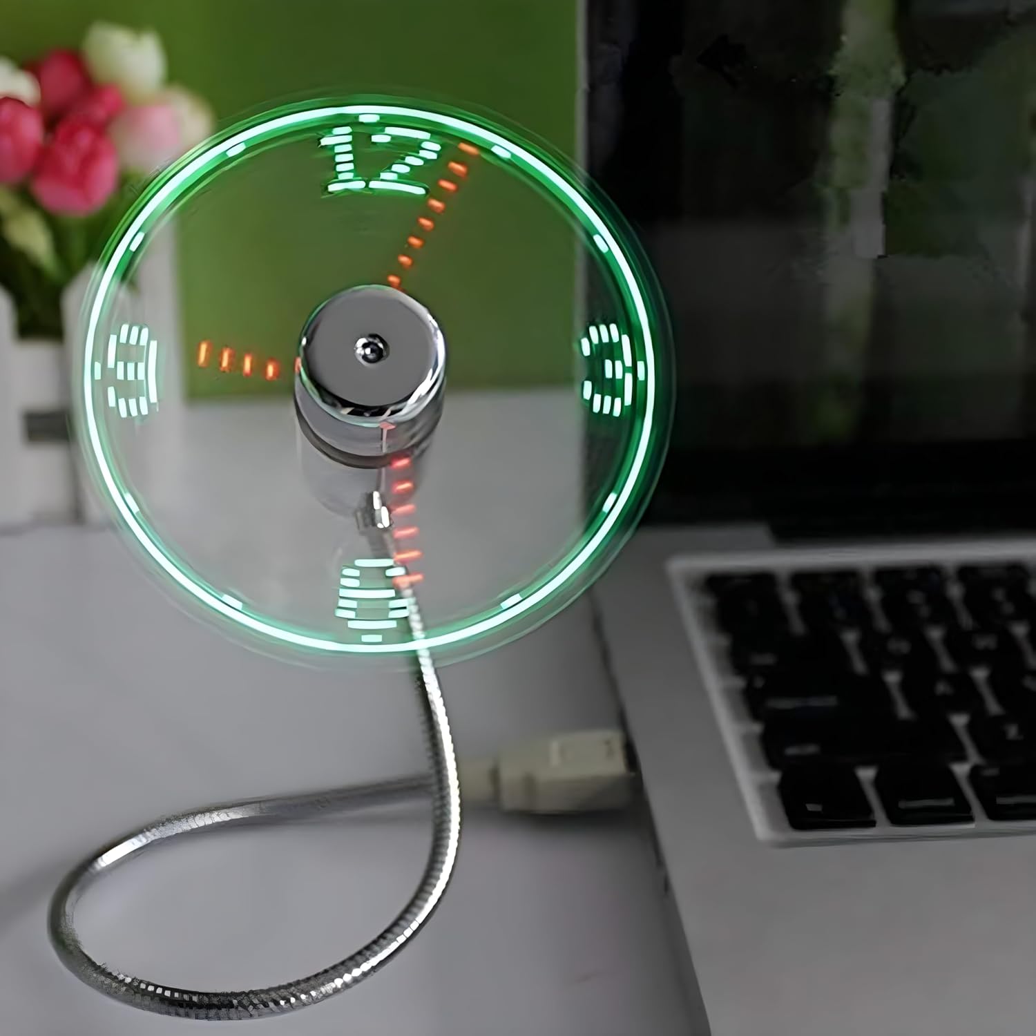 LED USB Clock Fan – Real-Time Display, Flexible Neck, Noiseless Cool Breeze