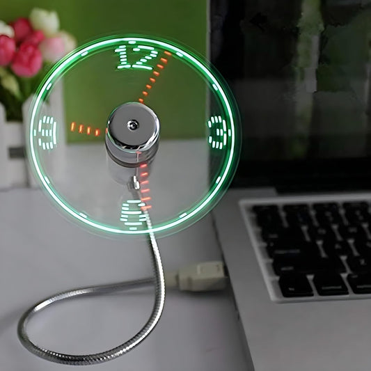 LED USB Clock Fan – Real-Time Display, Flexible Neck, Noiseless Cool Breeze