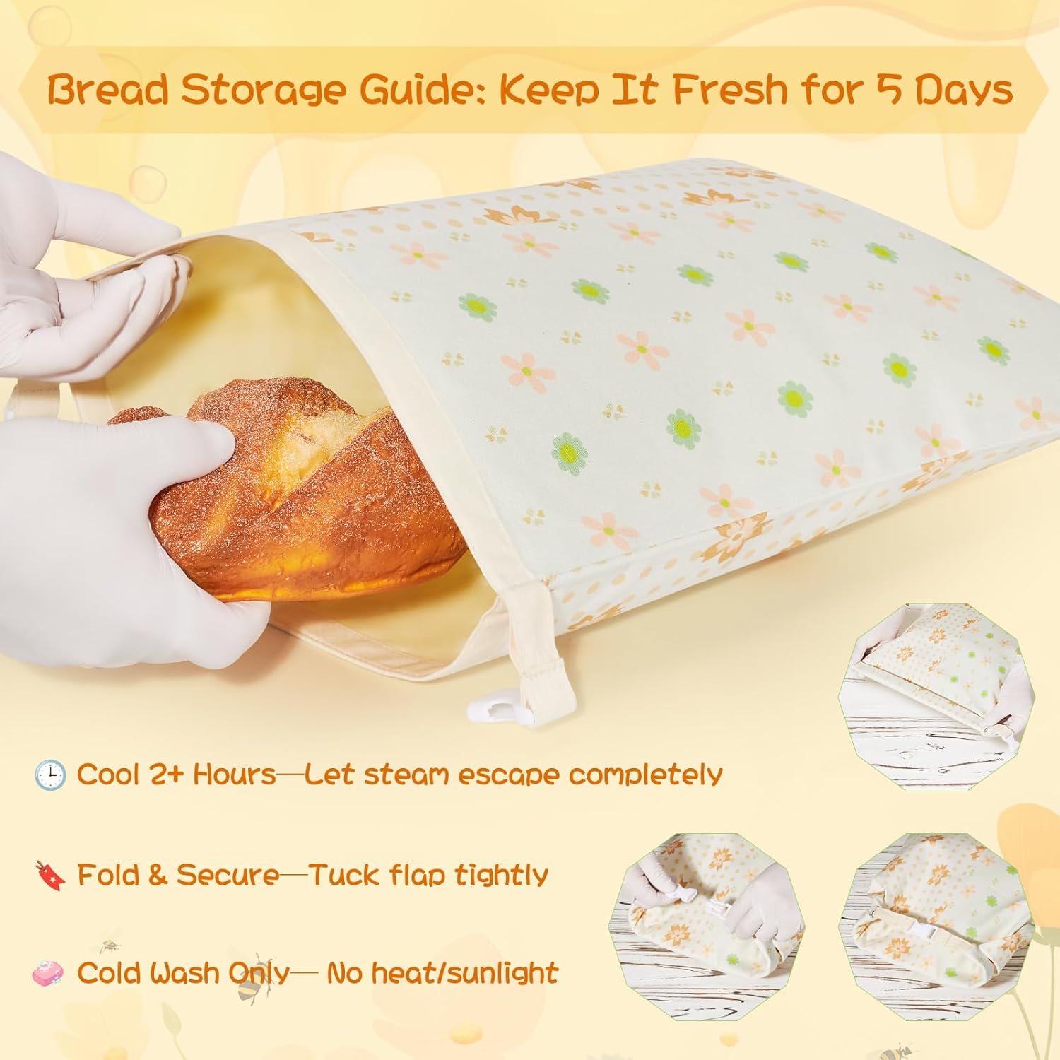 Reusable Beeswax Bread Bags & Organic Food Wraps – Sustainable Kitchen Storage for Homemade Bread, Eco-Friendly Cotton Bags