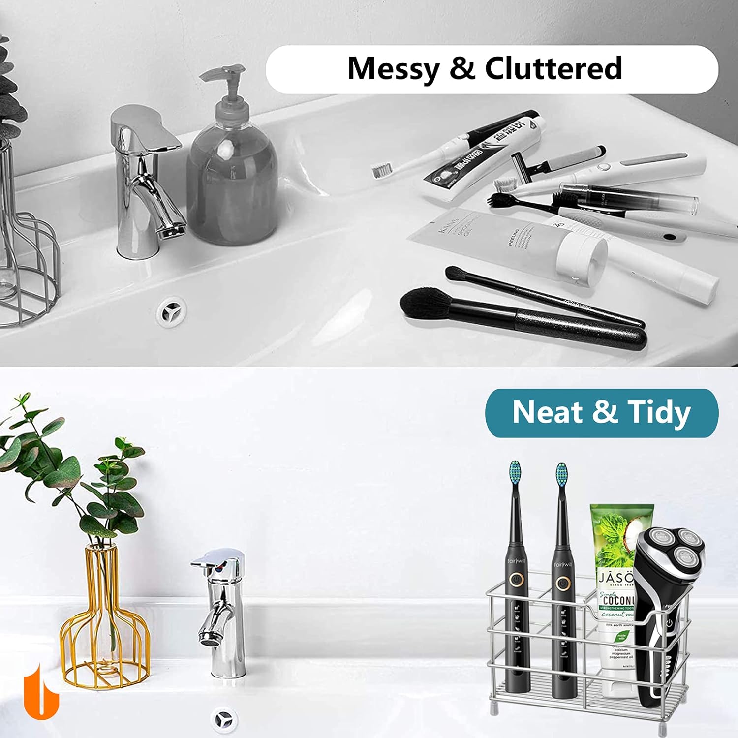 304 Stainless Steel Toothbrush & Toothpaste Holder – Black Bathroom Organizer Stand