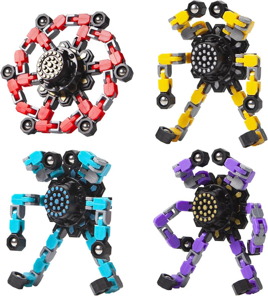 4PCS Transformable Fidget Spinners – Sensory Stress Relief Toys for Kids & Adults