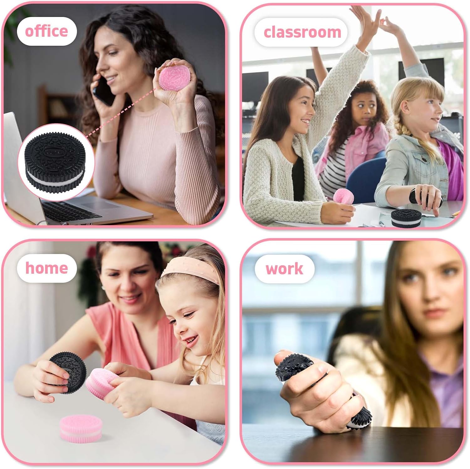 Sticky Cookie Squishies – 2-Pack Squeeze Fidget Toys (Pink & Black)