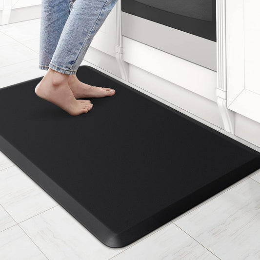 Anti-Fatigue Cushioned Kitchen Mat – Waterproof, Non-Slip Standing Floor Rug 17.3"x28" (Black)