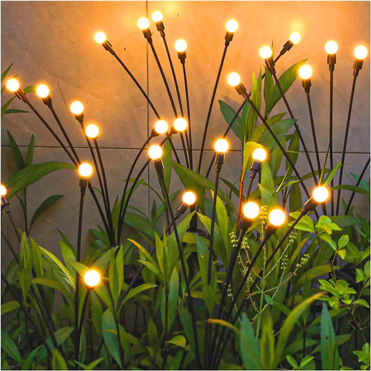 Solar Swaying Garden Lights (2 Pack) – Wind-Activated Outdoor Solar Pathway Lights with Flexible Iron Wire & Heavy Base, Warm White Glow for Yard, Patio, and Walkway
