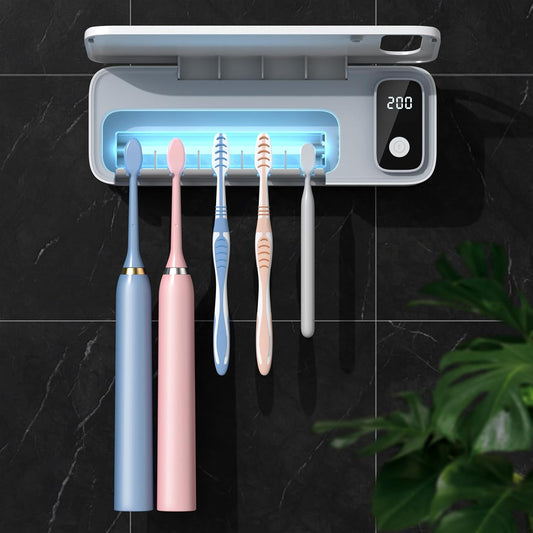 StarWin™ 5-Slot UV Toothbrush Cleaner with Timer – Cordless, Wall-Mount, No Drilling Required