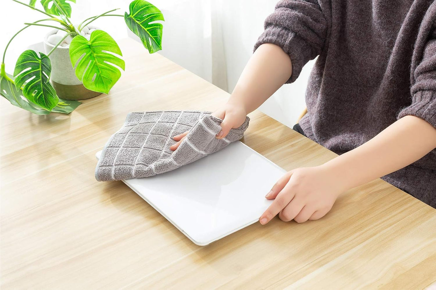8-Pack Microfiber Dish Towels – Super Absorbent Lint-Free Kitchen Towels (Gray Lattice, 26x18")