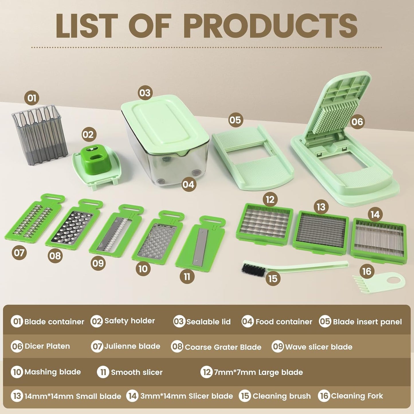16-in-1 Vegetable Chopper & Spiralizer – Multi-Blade Onion Cutter with Container