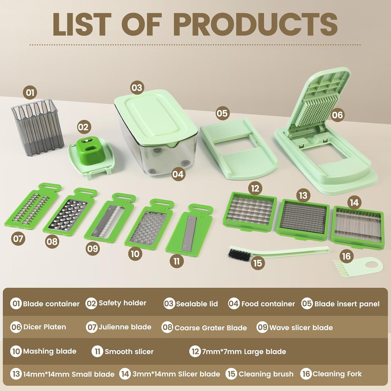 16-in-1 Vegetable Chopper & Spiralizer – Multi-Blade Onion Cutter with Container