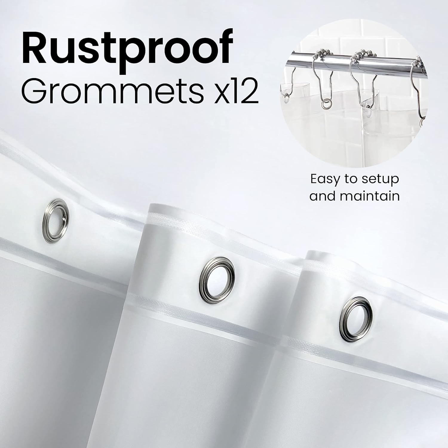Clear Waterproof Shower Curtain – Premium 8G PEVA, Non-Toxic, Rust-Proof Grommets, 72x72"