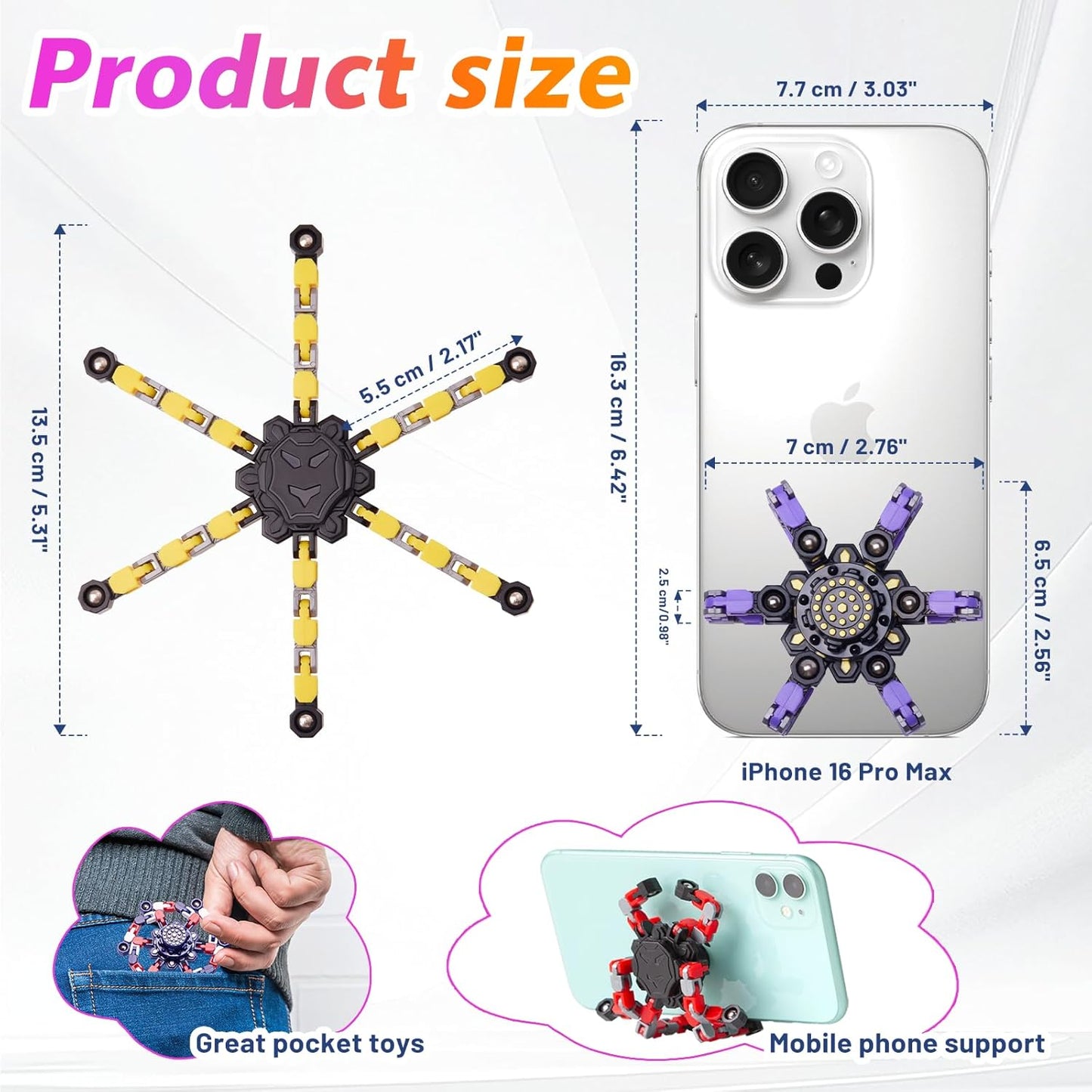 4PCS Transformable Fidget Spinners – Sensory Stress Relief Toys for Kids & Adults