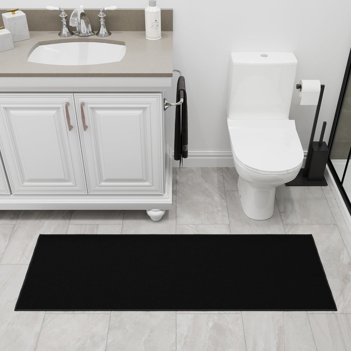 Ottomanson 2'2" x 6' Hallway Runner Rug – Non-Slip, Easy-Clean Solid Black Carpet for Entryway, Kitchen & Laundry