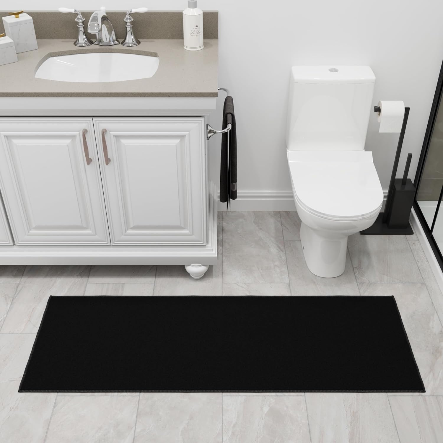Ottomanson 2'2" x 6' Hallway Runner Rug – Non-Slip, Easy-Clean Solid Black Carpet for Entryway, Kitchen & Laundry