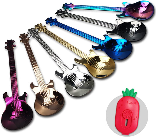 7-Piece Guitar Spoon Set – Colorful Stainless Steel Coffee & Dessert Teaspoons