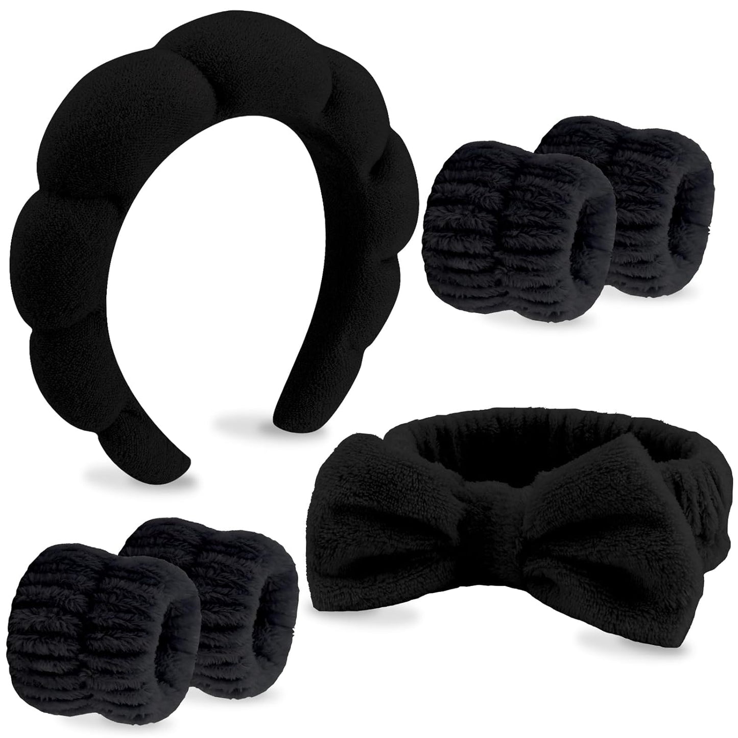 6 Pack Spa Headband, Makeup Headband, Face Wash Headbands, Skincare Headbands, Brown Sponge Hair Band Bow Tie Spa Head Band for Washing Face Wristband Set Hair Accessories for Women