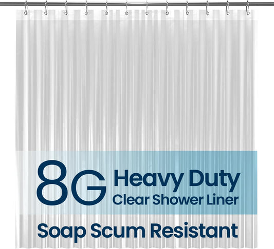 Clear Waterproof Shower Curtain – Premium 8G PEVA, Non-Toxic, Rust-Proof Grommets, 72x72"
