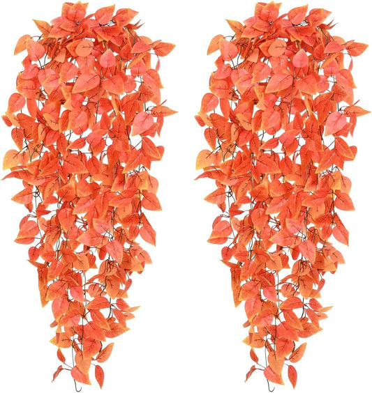2-Pack Faux Orange Hanging Plants – Artificial Vines for Fall Wall & Home Décor (No Baskets)