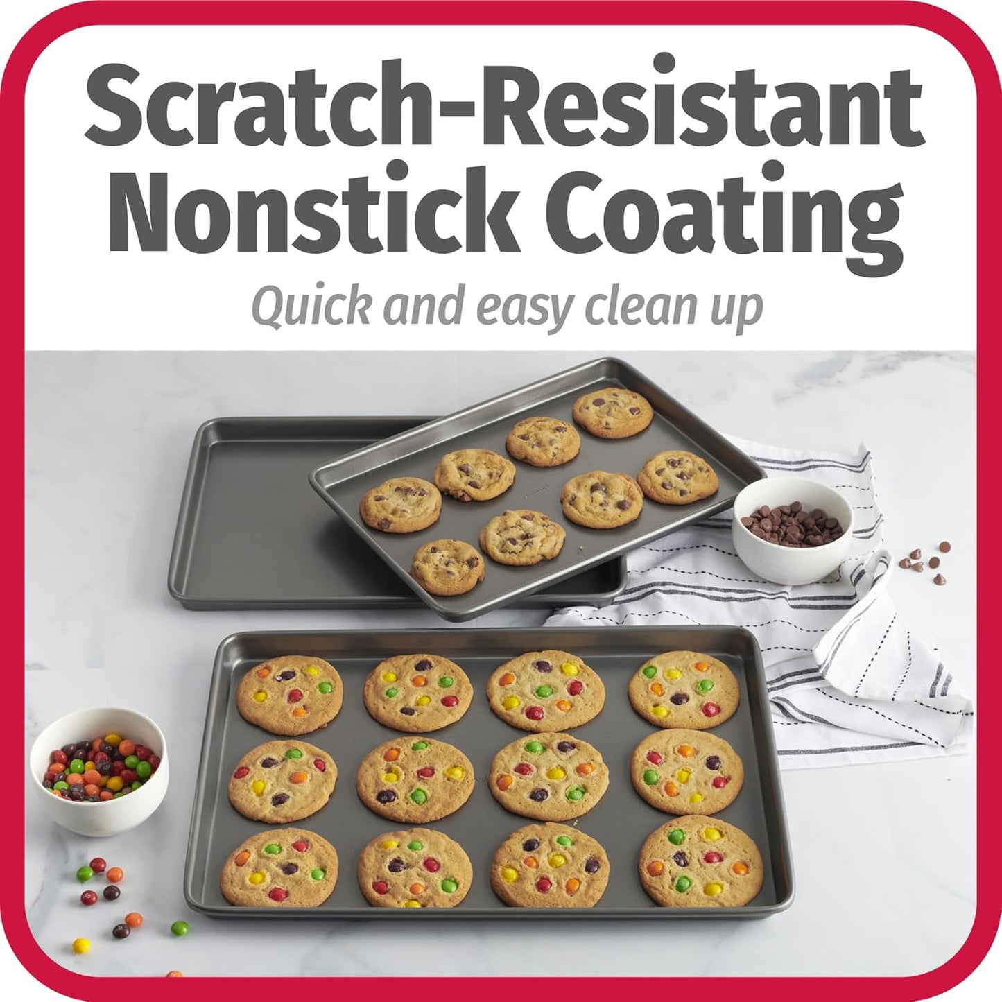 Nonstick Carbon Steel Baking Sheet Set – 3-Piece Everyday Bakeware Set (Small, Medium, Large)
