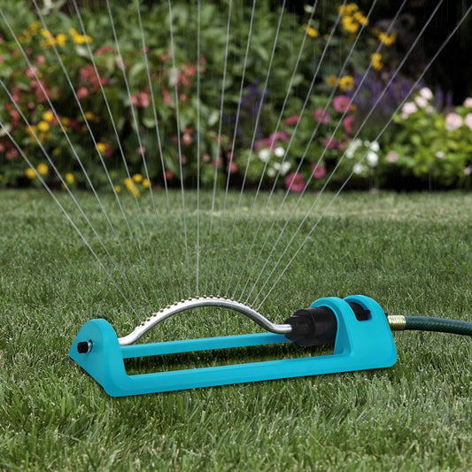 Oscillating Lawn Sprinkler with 18 Brass Nozzles – Covers Up to 3,600 sq.ft (Blue)