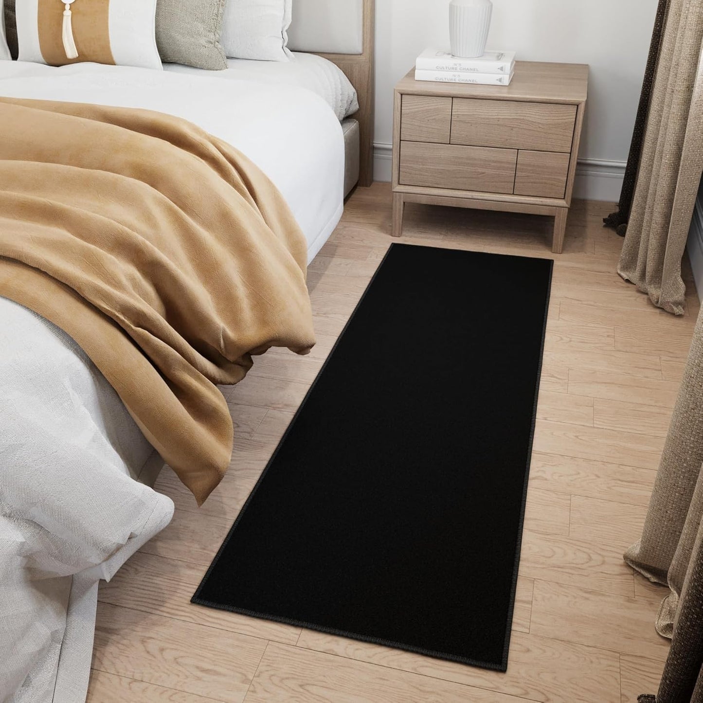 Ottomanson 2'2" x 6' Hallway Runner Rug – Non-Slip, Easy-Clean Solid Black Carpet for Entryway, Kitchen & Laundry