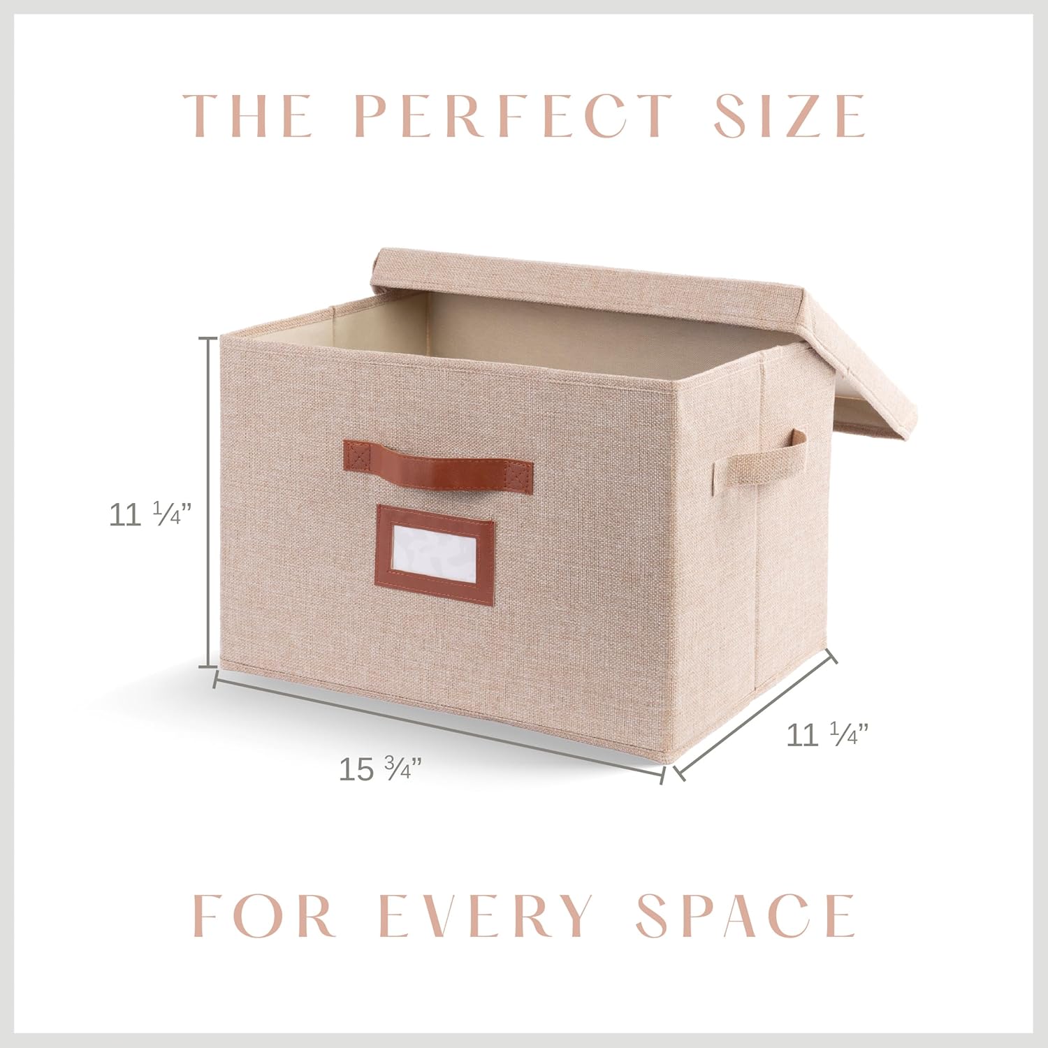 3-Pack Large Fabric Storage Boxes with Lids – Decorative Foldable Bins with Label Holder & Faux Handles (Oatmeal)