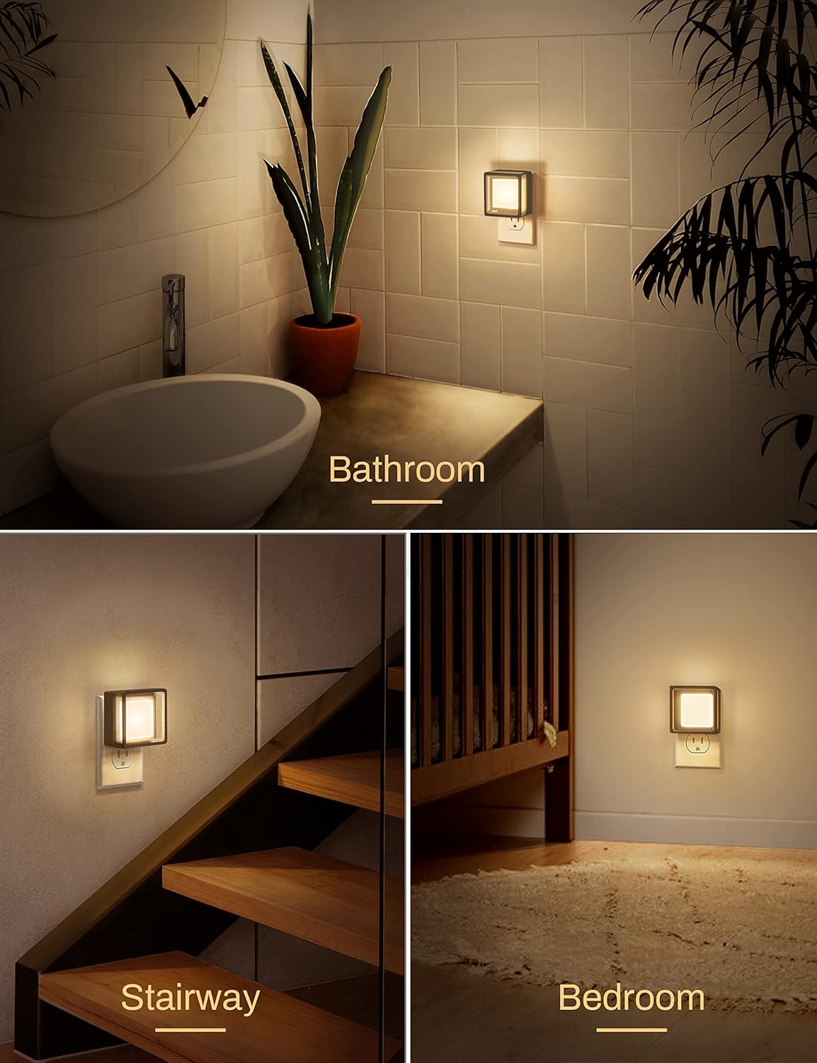 LED Night Light [2-Pack], Plug-In with Dusk-to-Dawn Sensor, Dimmable for Bedroom, Hallway, Bathroom