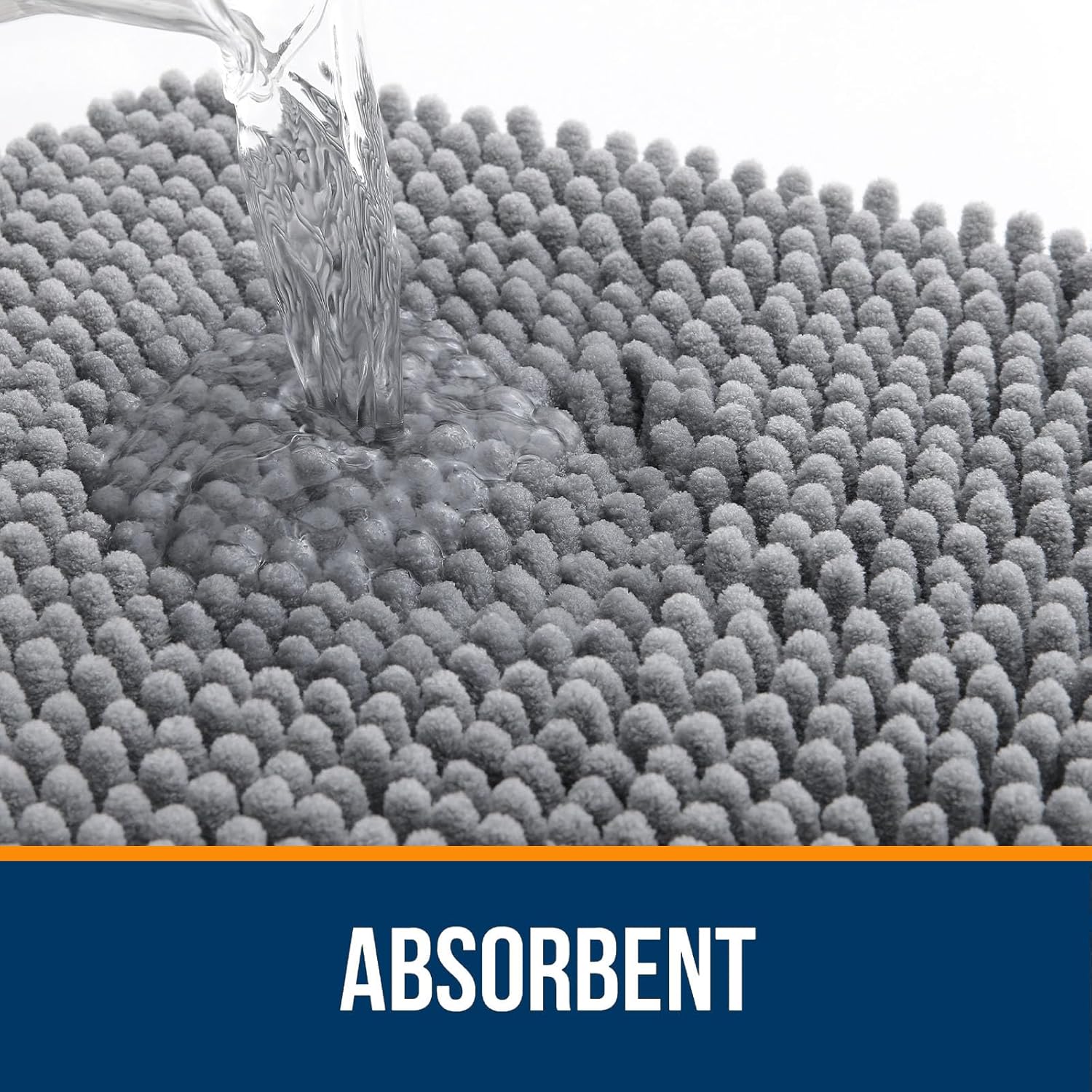 Chenille Bath Rug 30x20 – Extra Soft Quick-Dry Bathroom Mat with Rubber Backing (Grey)