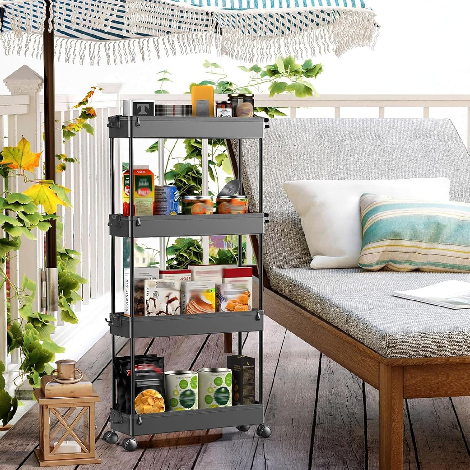 Slim Rolling Storage Cart 4 Tier Organizer Mobile Shelving Unit Utility Cart Tower Rack for Kitchen Bathroom Laundry Narrow Places, Black