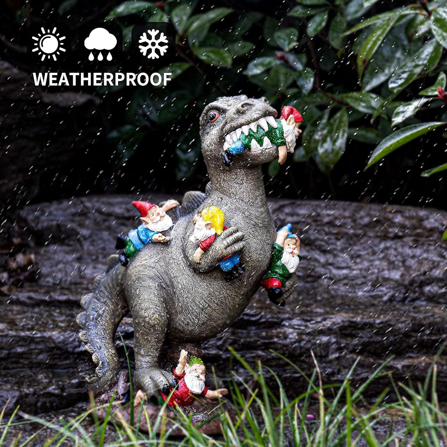 14” Dinosaur Gnome Garden Statue – Funny Yard Decoration for Lawn, Patio, or Outdoor Garden | Housewarming & Gardening Gift for Women