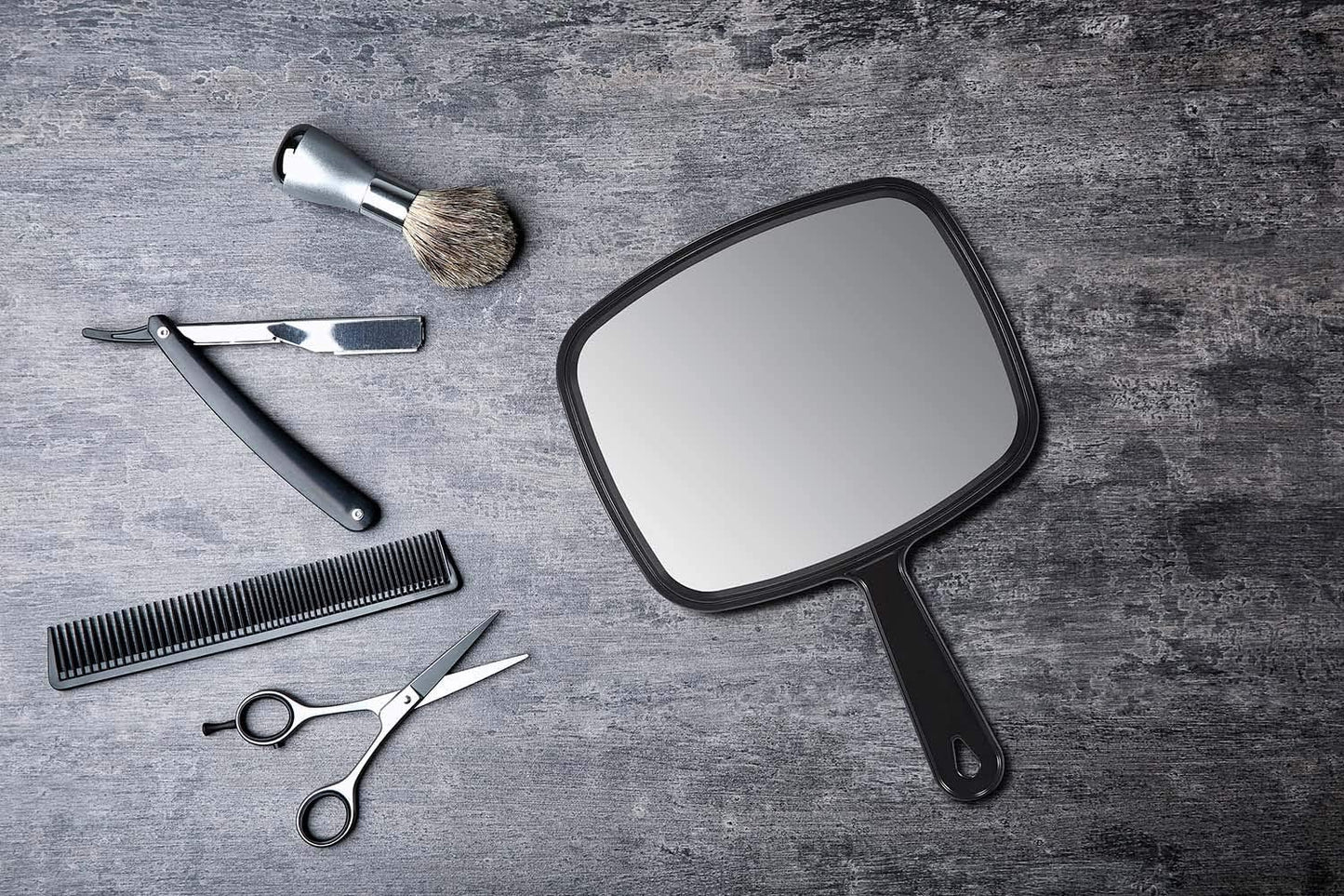 Black Square Handheld Mirror – 10.3"x7.4" Salon & Hairdressing Mirror with Handle