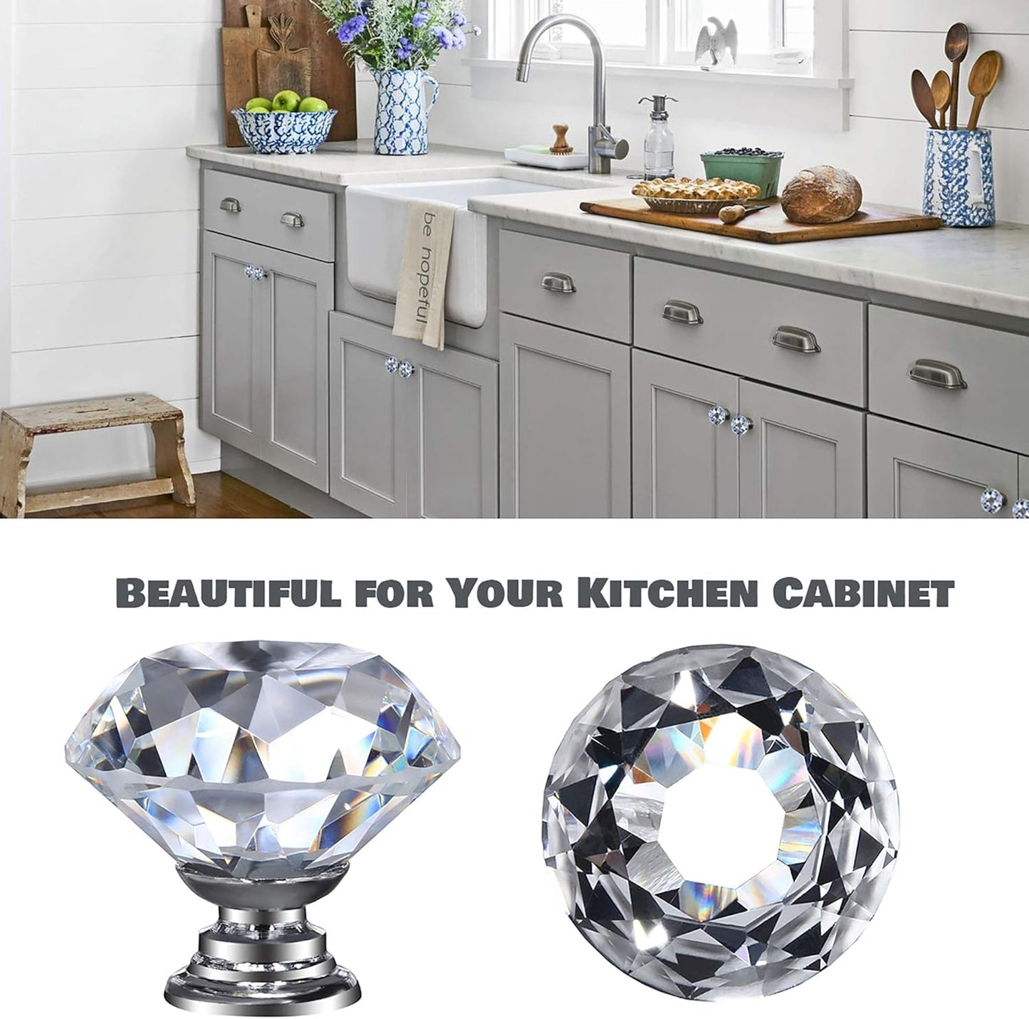 12-Pack Clear Crystal Cabinet Knobs – 30mm Glass Drawer Pulls with Silver Base