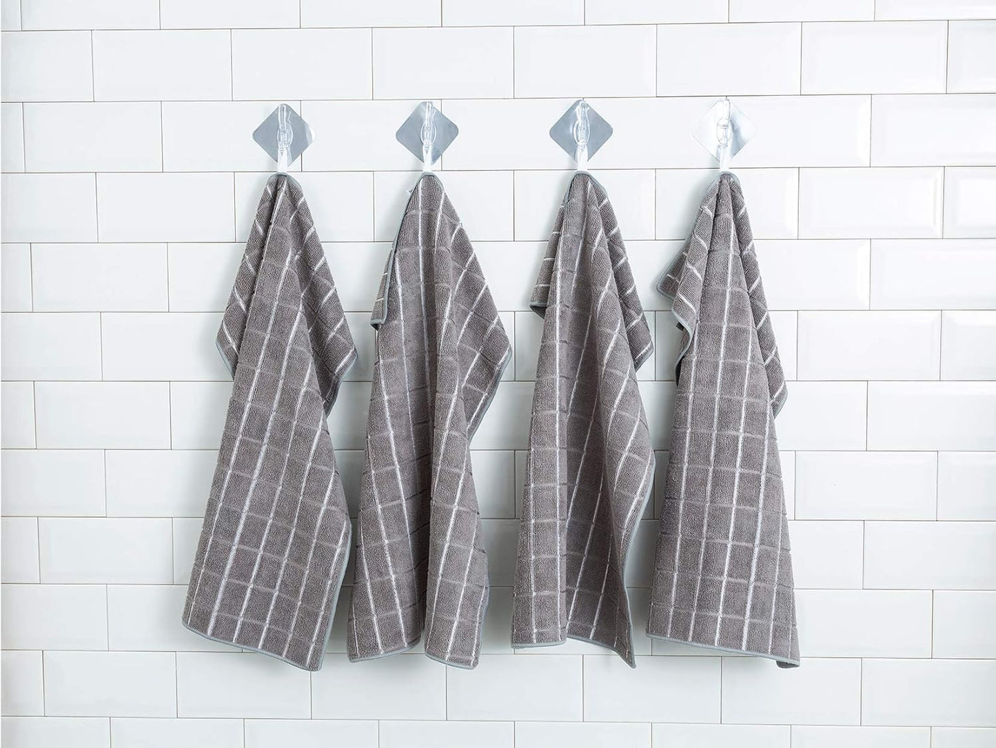 8-Pack Microfiber Dish Towels – Super Absorbent Lint-Free Kitchen Towels (Gray Lattice, 26x18")