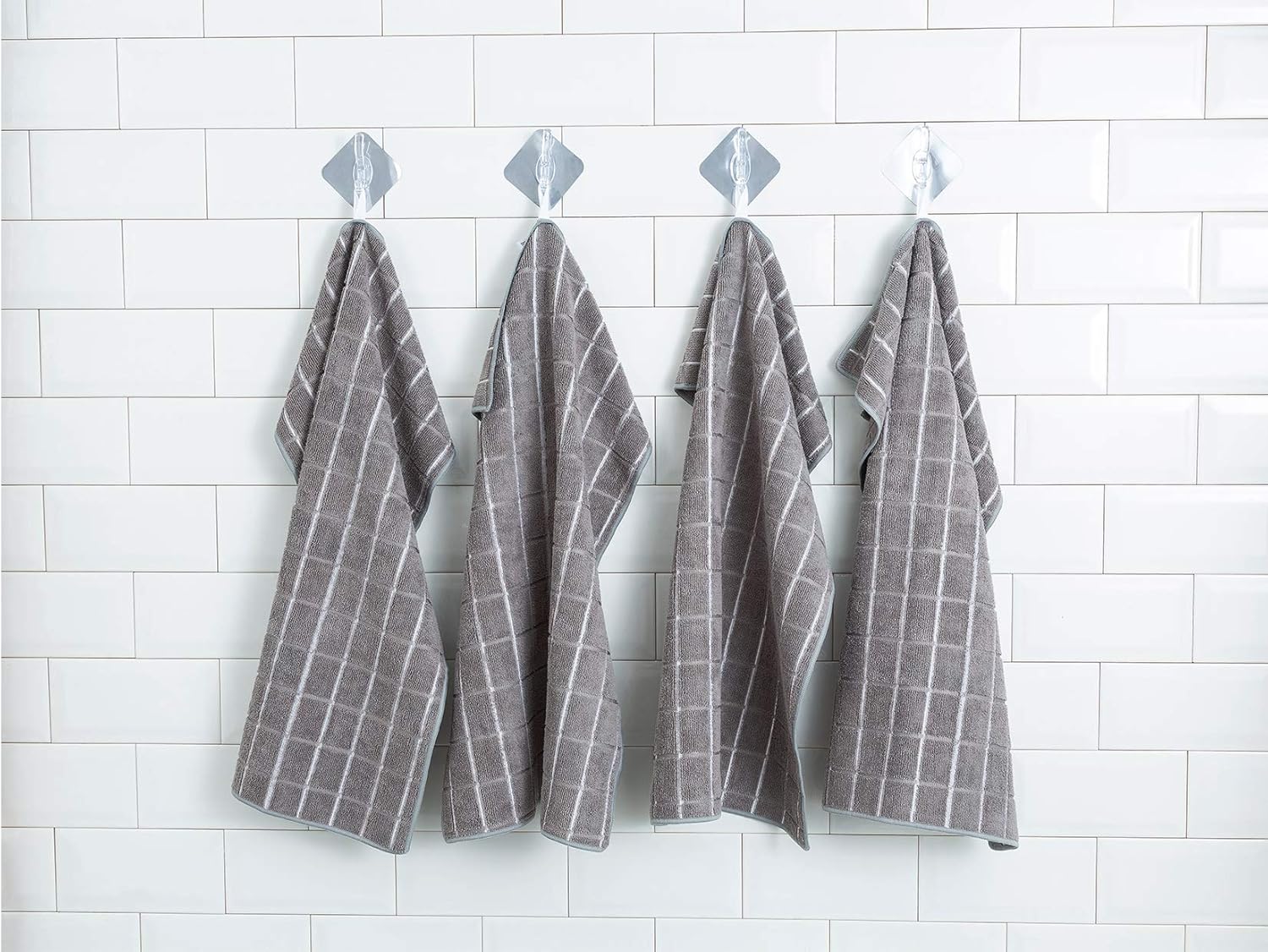 8-Pack Microfiber Dish Towels – Super Absorbent Lint-Free Kitchen Towels (Gray Lattice, 26x18")