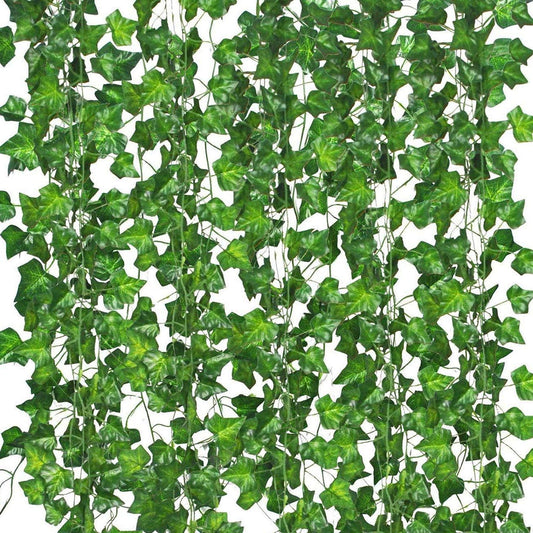 12 Pack Artificial Ivy Vines with Clips – Faux Greenery Hanging Plants for Room, Wall, Garden, or Wedding Decor
