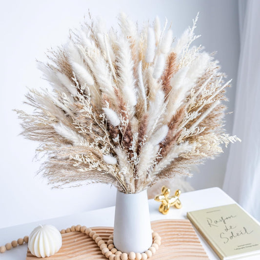 96PCS Natural Dried Pampas Grass – Boho Floral Bouquet for Home & Wedding Decor