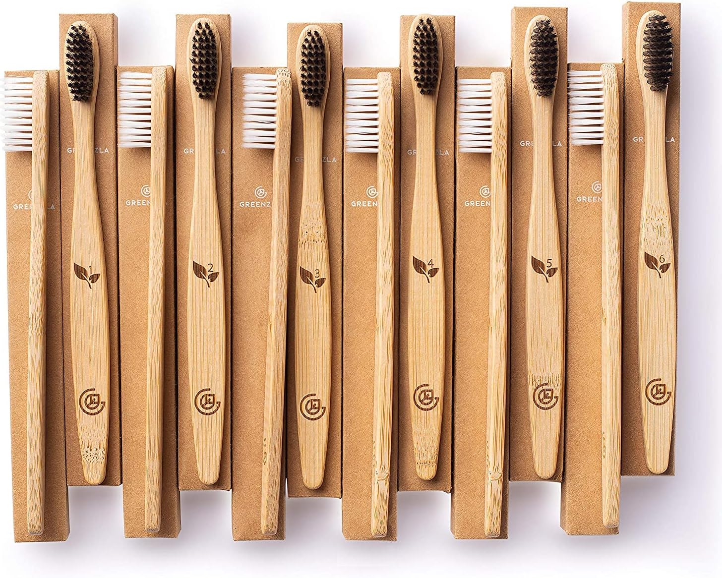 Bamboo Toothbrush Set – 12 Pack Eco-Friendly Wooden Toothbrushes with Soft Bristles, Travel Case & Charcoal Dental Floss