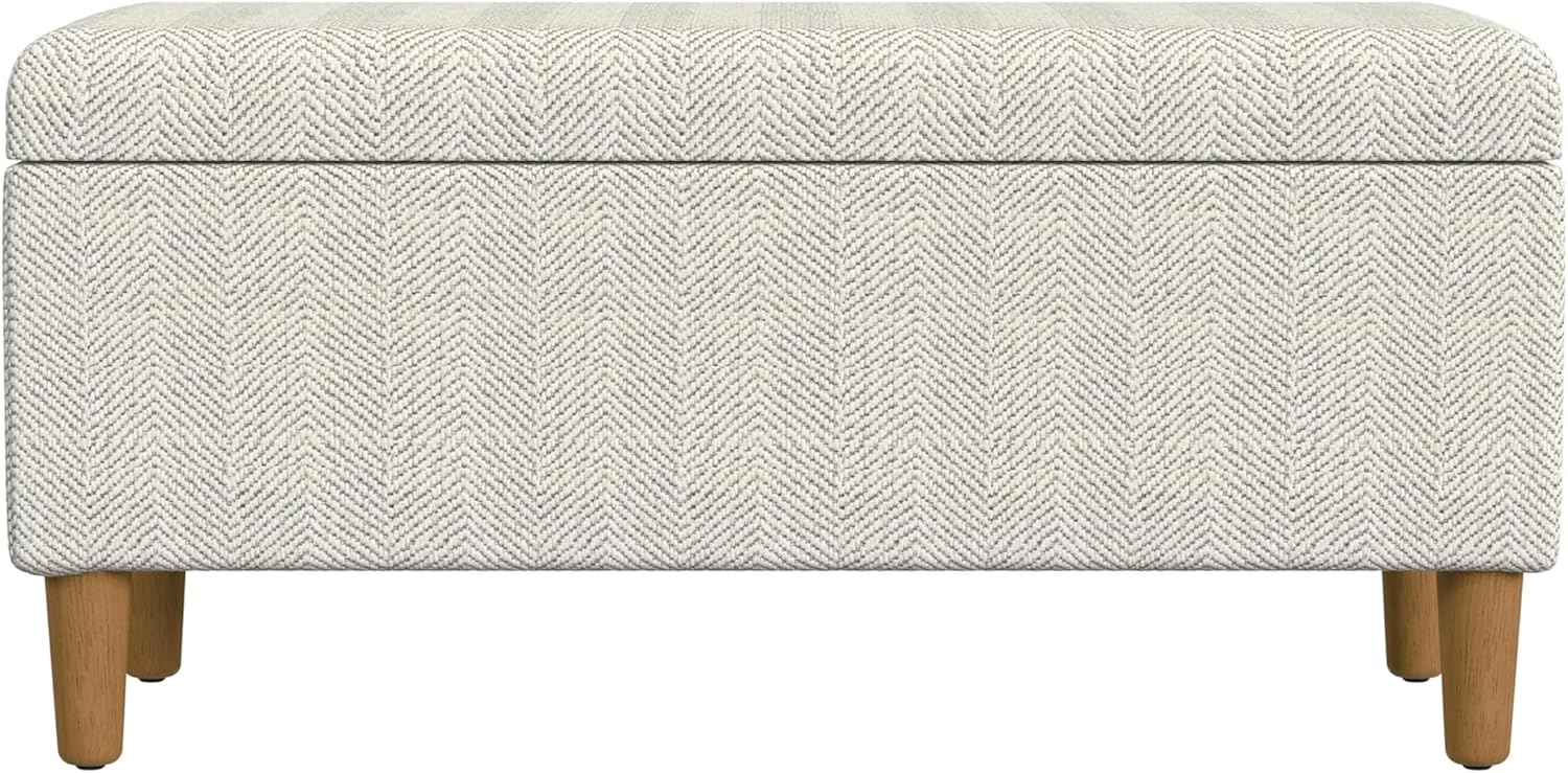 Malmo Cream Chevron Woven Storage Bench – Decorative Entryway or Bedroom Organizer