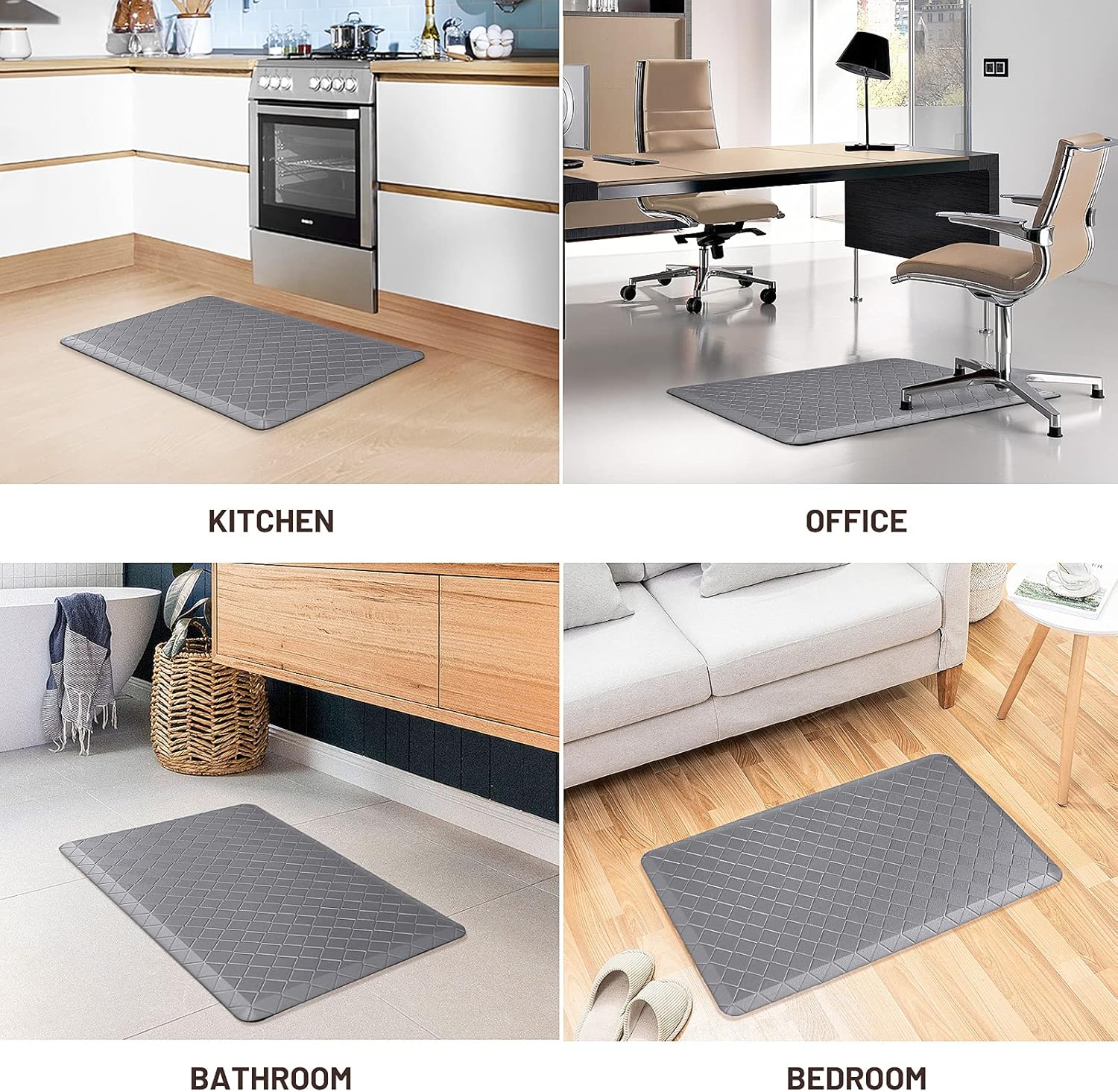 HappyTrends Grey Anti-Fatigue Kitchen Mat – Cushioned Ergonomic Floor Rug 17.3"x28", Waterproof & Non-Slip