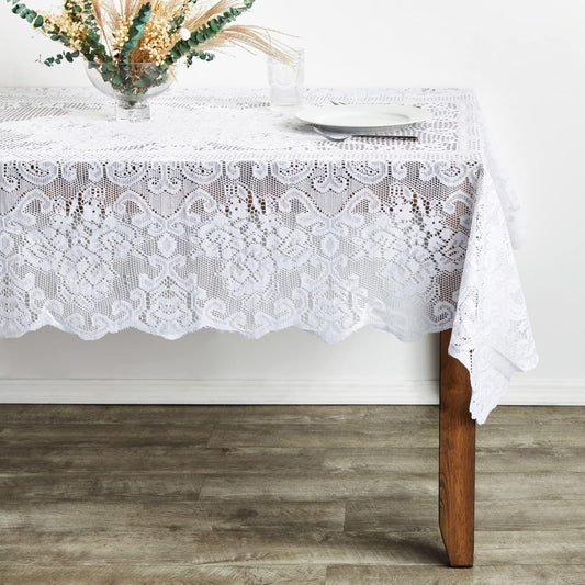 White Lace Tablecloth – 54x72" Vintage Rectangular Table Cover for Weddings, Baby Showers, Tea Parties & Home Decor