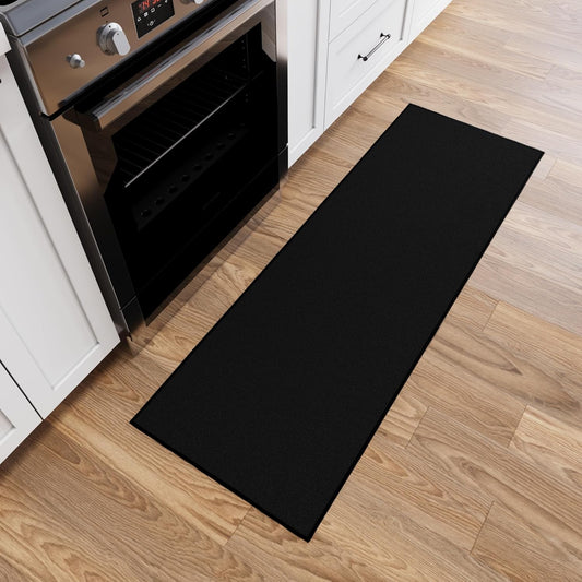 Ottomanson 2'2" x 6' Hallway Runner Rug – Non-Slip, Easy-Clean Solid Black Carpet for Entryway, Kitchen & Laundry