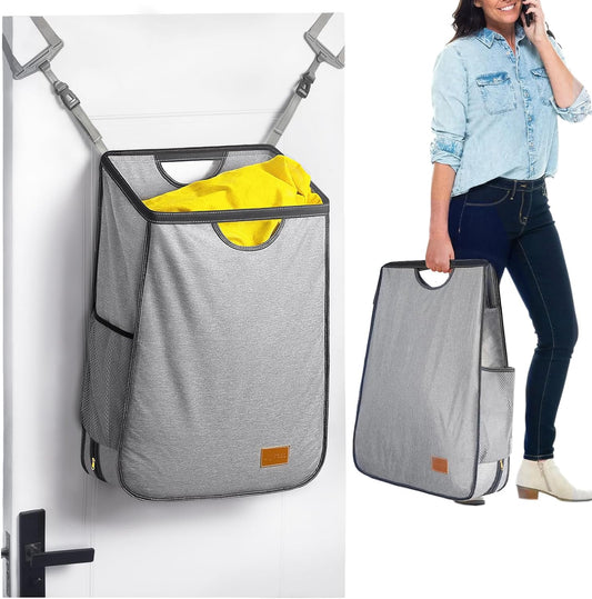 Over-the-Door Hanging Laundry Hamper – Large Capacity Bag with Metal Rim Opening