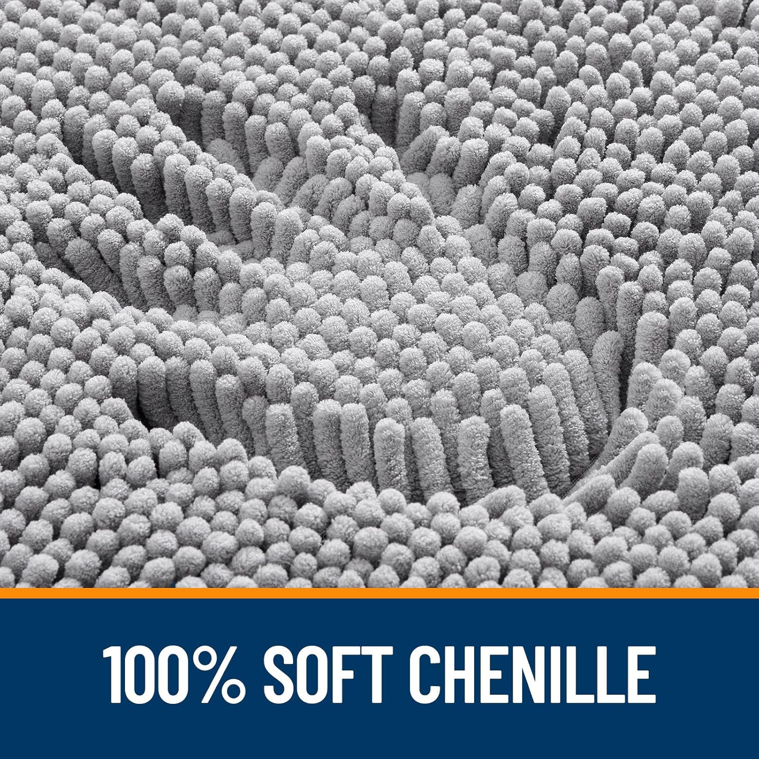 Chenille Bath Rug 30x20 – Extra Soft Quick-Dry Bathroom Mat with Rubber Backing (Grey)