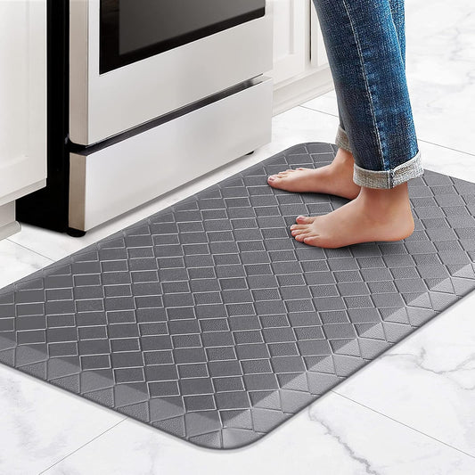 HappyTrends Grey Anti-Fatigue Kitchen Mat – Cushioned Ergonomic Floor Rug 17.3"x28", Waterproof & Non-Slip