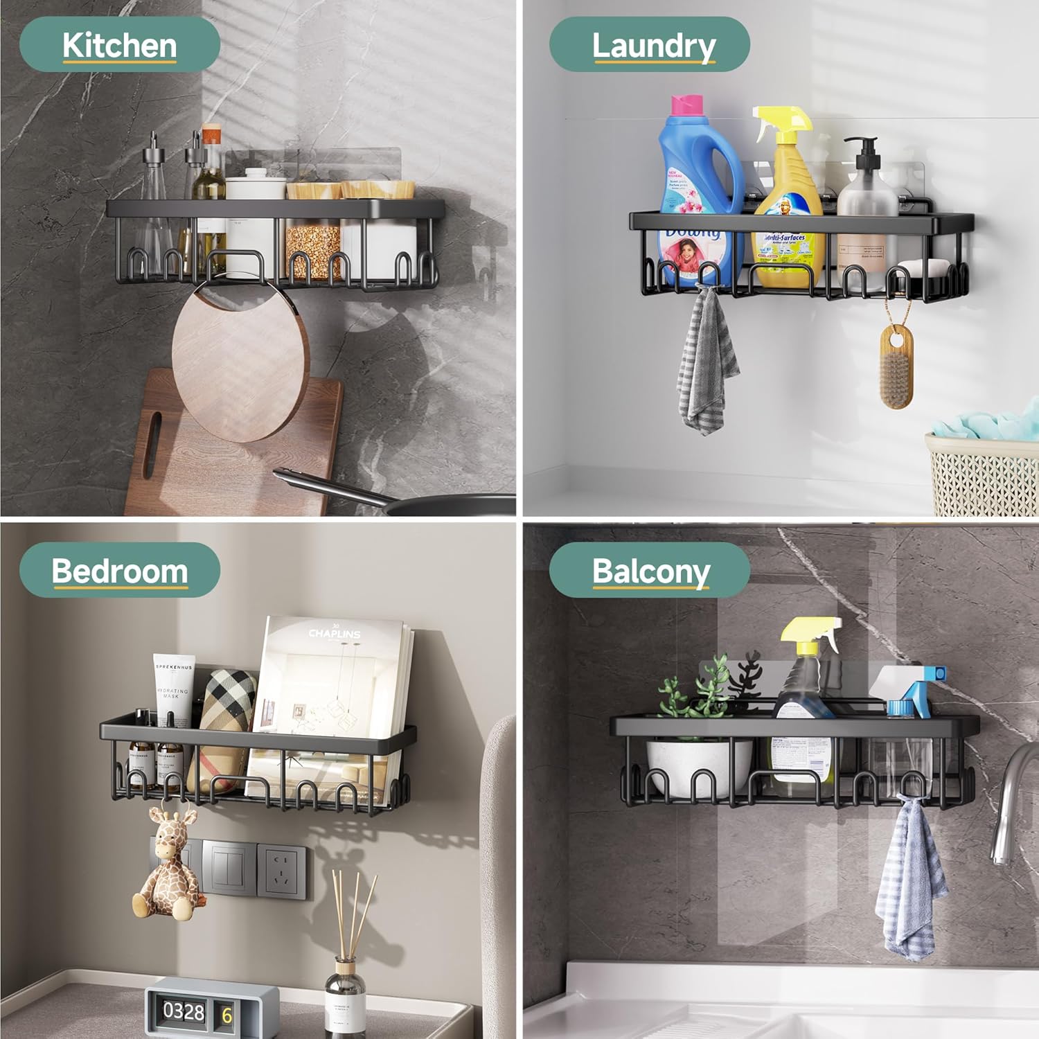 Stainless Steel Shower Caddy 6-Pack – No-Drill Wall-Mounted Bathroom Organizer with Soap Holder & Waterproof Adhesive Shelves