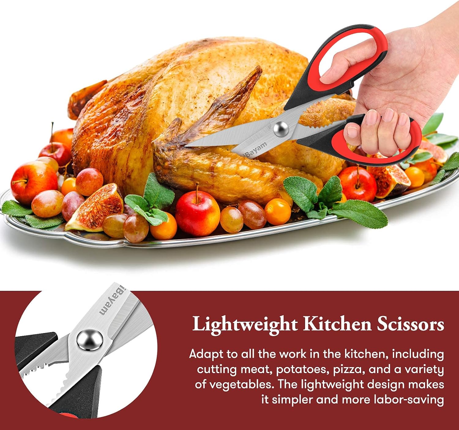 Heavy Duty Kitchen Scissors – All-Purpose Stainless Steel Food Shears with Protective Sheath, Dishwasher Safe