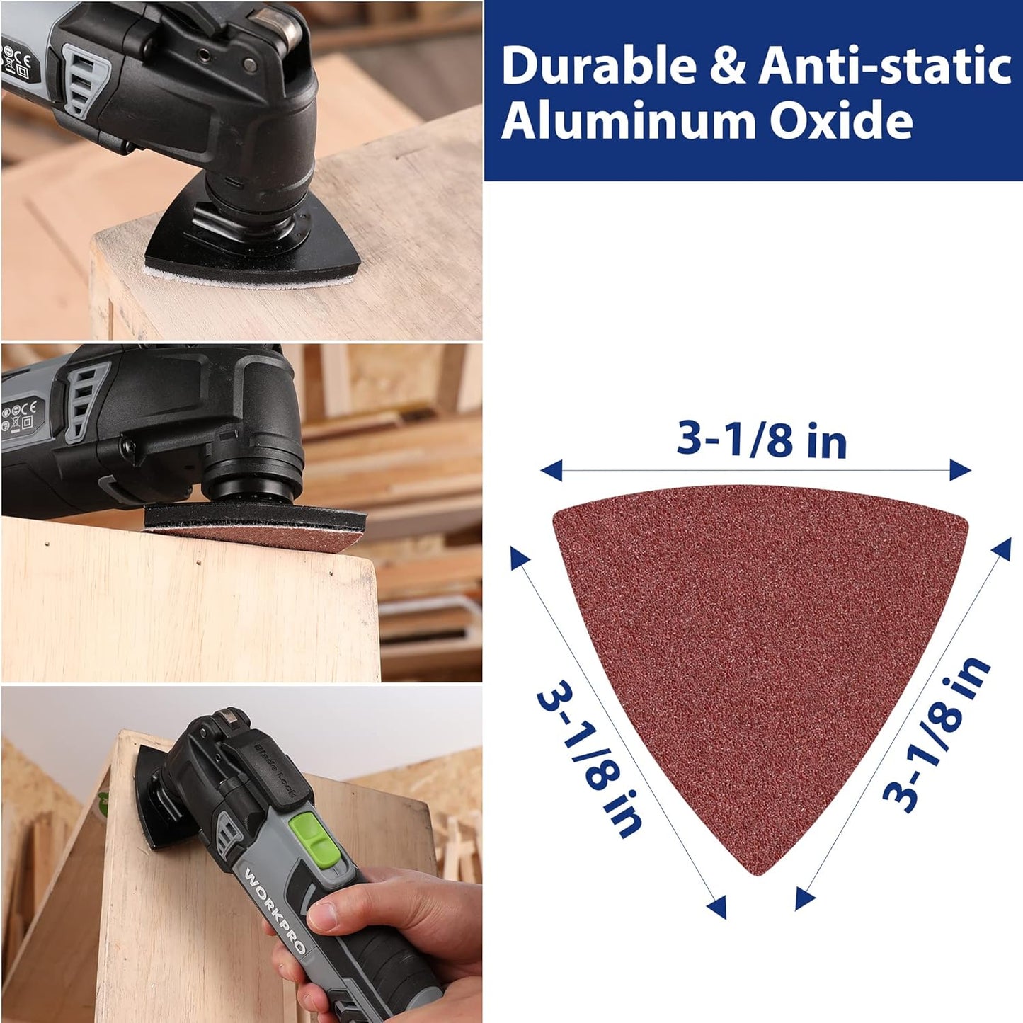 150PCS Triangle Sanding Pads – 3-1/8” Hook & Loop for Oscillating Multi-Tools – 40 to 240 Grit Assortment