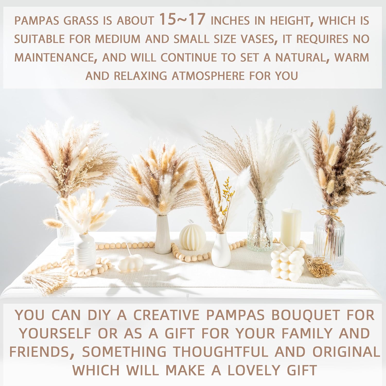 96PCS Natural Dried Pampas Grass – Boho Floral Bouquet for Home & Wedding Decor