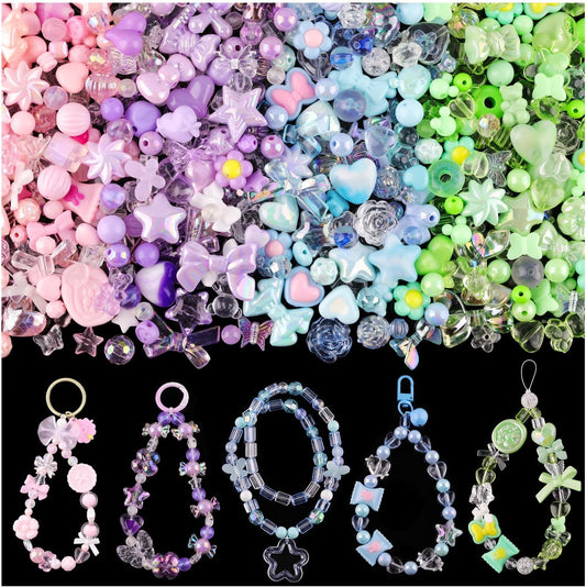 180–240PCS Assorted Acrylic Beads – Flower, Bow, Gummy Bear & Candy Charms for DIY Jewelry