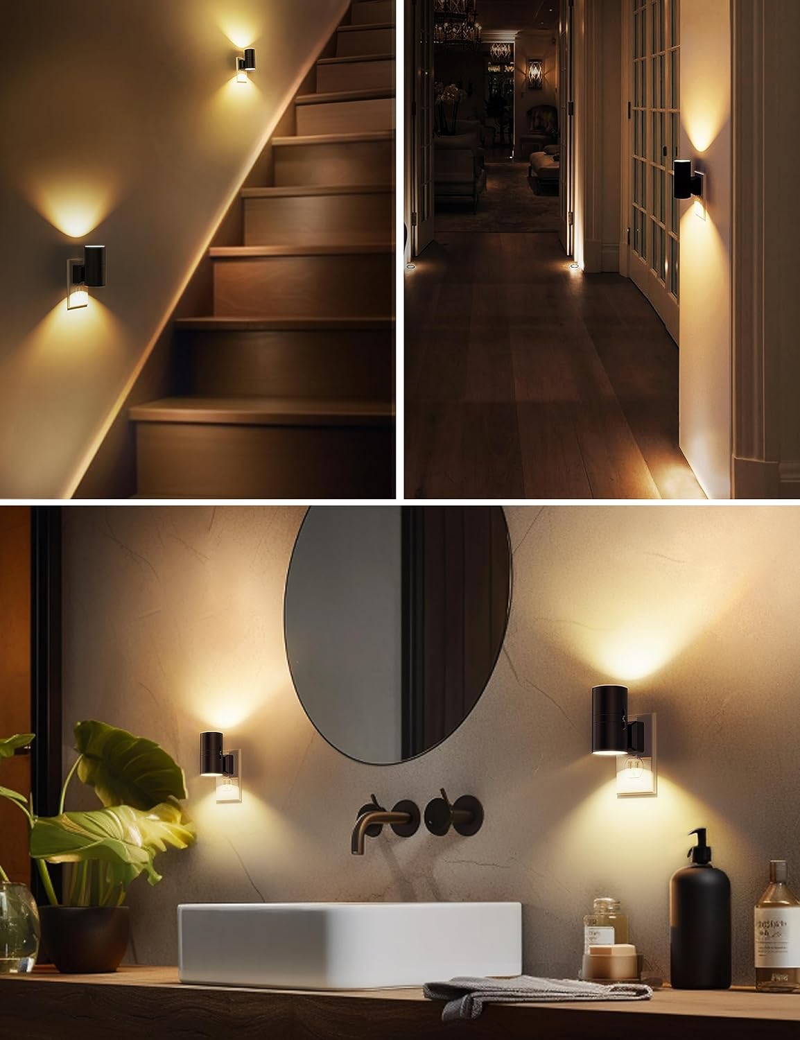 Plug-In Dimmable Night Light with Sensor – 2-Pack Soft White Wall Lights for Hallway, Bedroom & Stairs